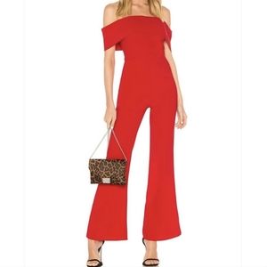 By The Way x Revolve Aubrey Red Off the Shoulder Drape One Piece Jumpsuit